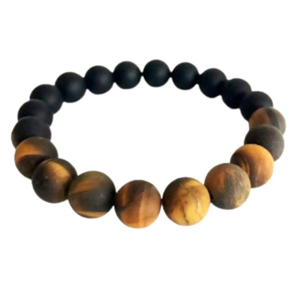 Yellow Tiger's Eye  & Black Onyx Beaded Bracelet 6mm NWT (MJW013)